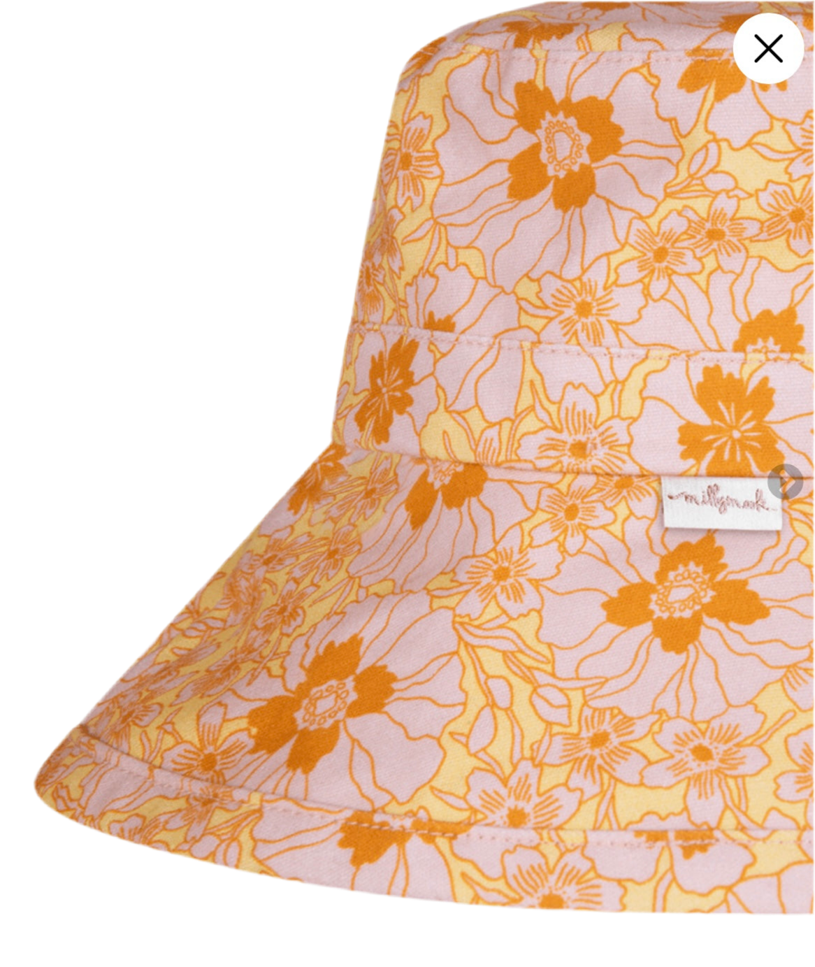 Millymook Girls Wide Brim Bucket Hat - Orange Flower Pattern - Magnolia